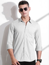 Thomas Scott Men Classic Slim Fit Spread Collar Solid Cotton Knitted Shirt