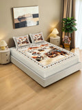 KLOTTHE Cream-Coloured Conversational 400 TC Bedsheet with 2 Pillow Covers