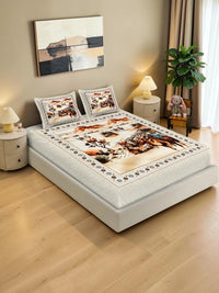 KLOTTHE Cream-Coloured Conversational 400 TC Bedsheet with 2 Pillow Covers