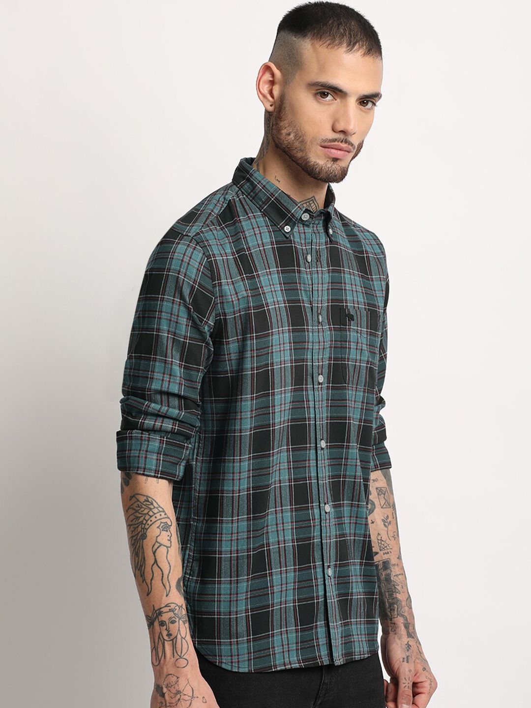 THE BEAR HOUSE Slim Fit Tartan Checks Opaque Checked Casual Shirt