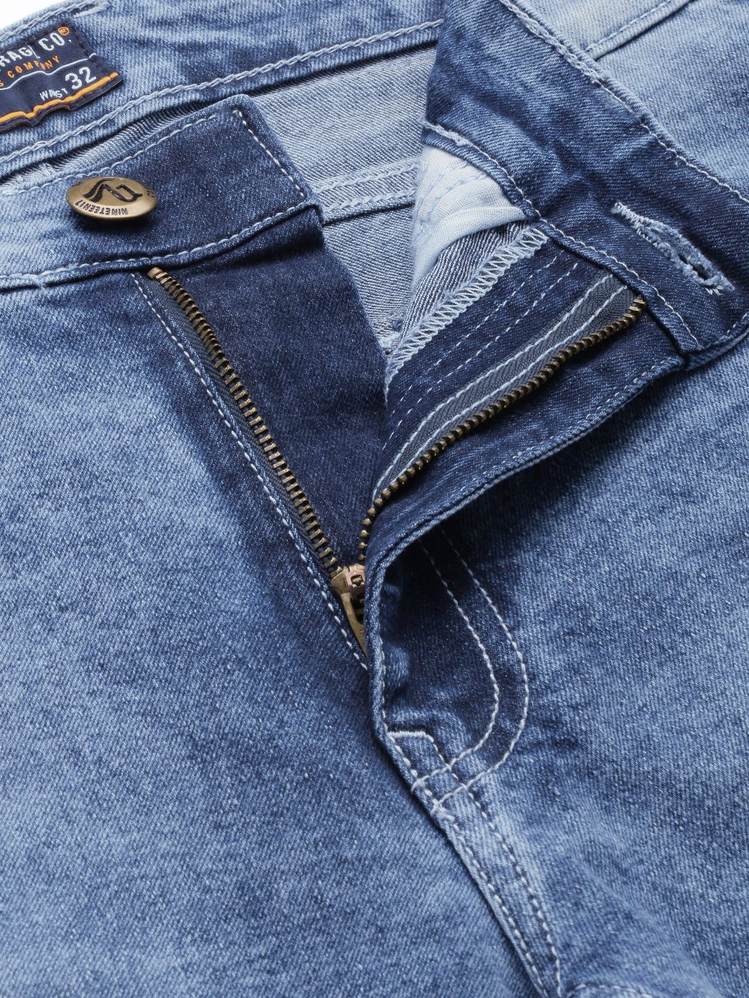 The Indian Garage Co Men Blue Mildly Distressed Light Fade Cropped Stretchable Jeans