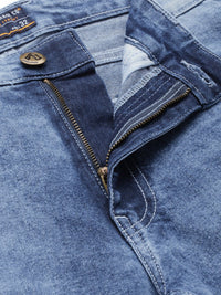 The Indian Garage Co Men Blue Mildly Distressed Light Fade Cropped Stretchable Jeans