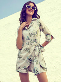 Athena Green & White Linen Printed Jumpsuit