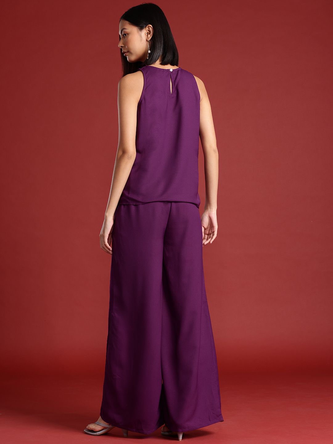all about you Women Round Neck Flared Leg Co-Ords