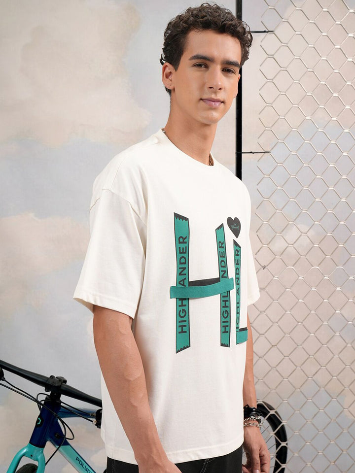 HIGHLANDER Typography Puff Printed Round Neck Oversized T-shirt