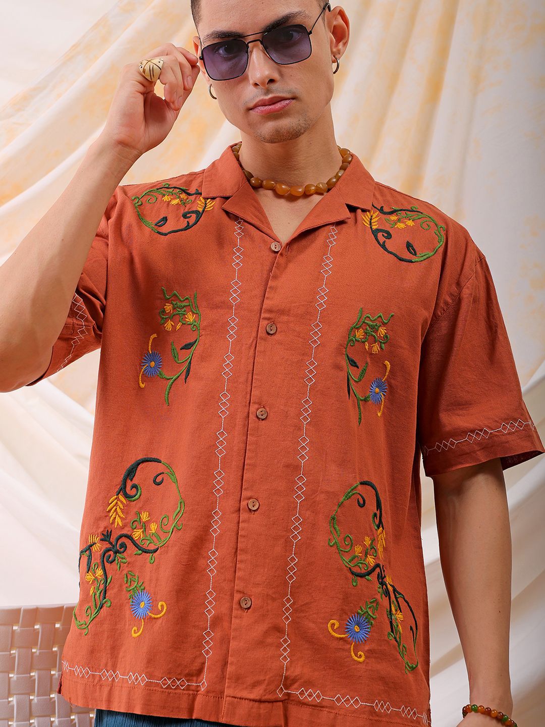 The Indian Garage Co Men Relaxed Fit Embroidery Resortwear Shirt