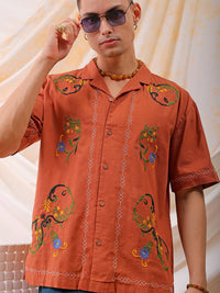 The Indian Garage Co Men Relaxed Fit Embroidery Resortwear Shirt