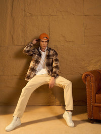 DENNISON Men Double Pocket Drop Shoulder Oversized Cotton Checked Shacket