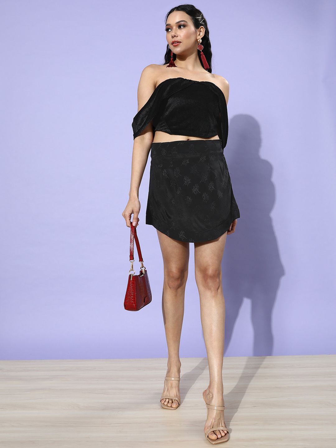 STREET 9 Women Black Solid Velvet Top
