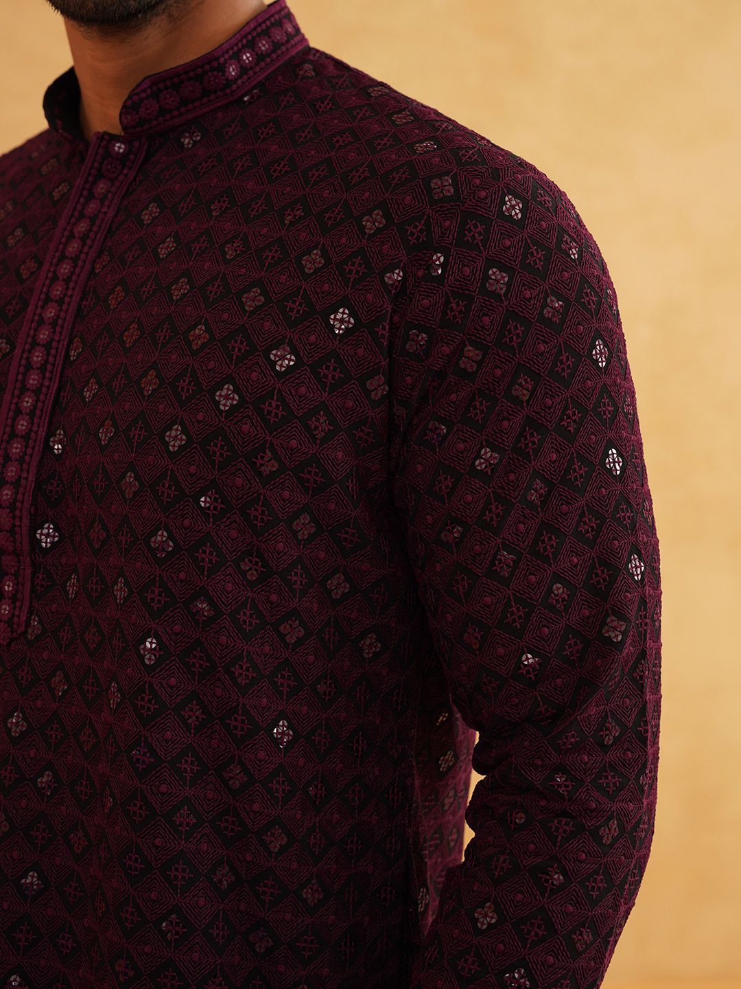 SOJANYA Embroidered Sequinned Pure Cotton Kurta with Churidar