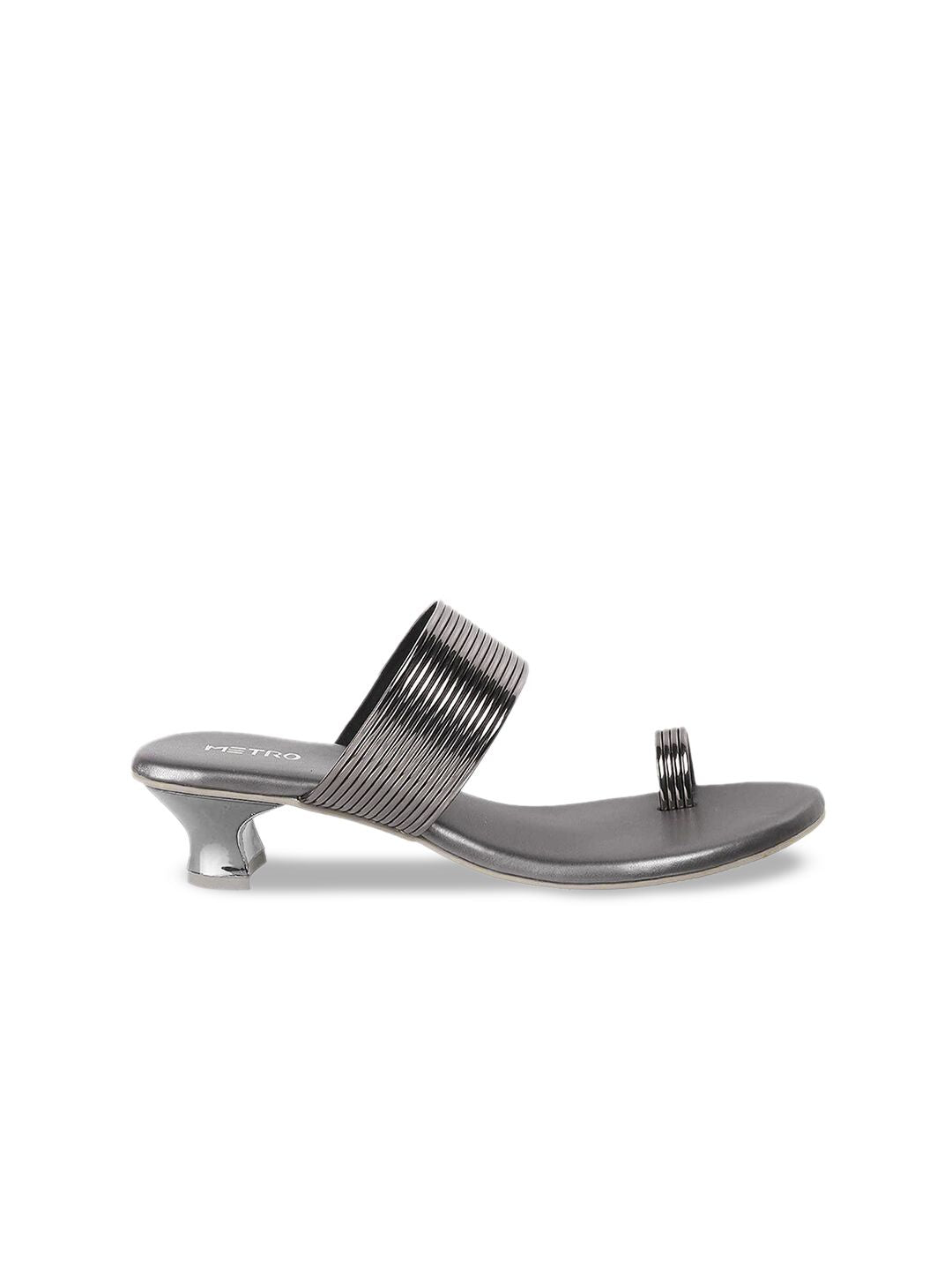 Metro Grey Textured Kitten Sandals Heels