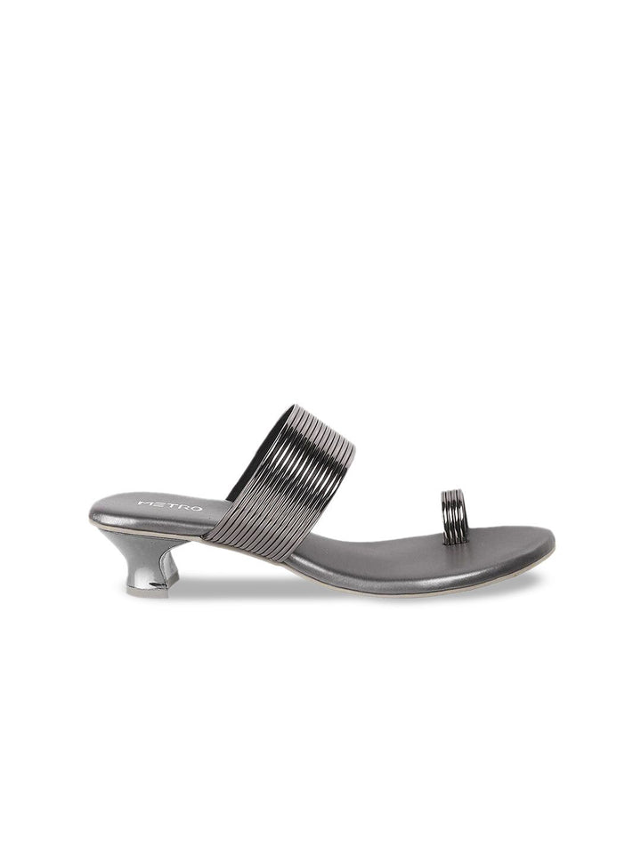 Metro Grey Textured Kitten Sandals Heels
