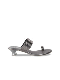 Metro Grey Textured Kitten Sandals Heels