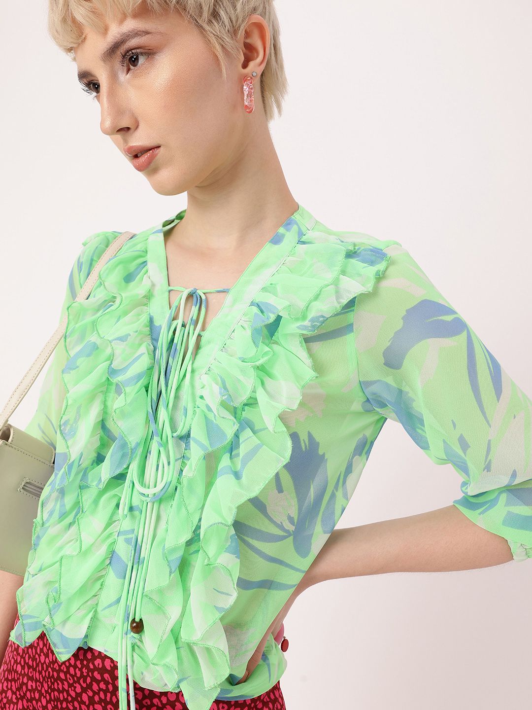 DressBerry Femi Cute Ruffle Delight Printed Perfection Top