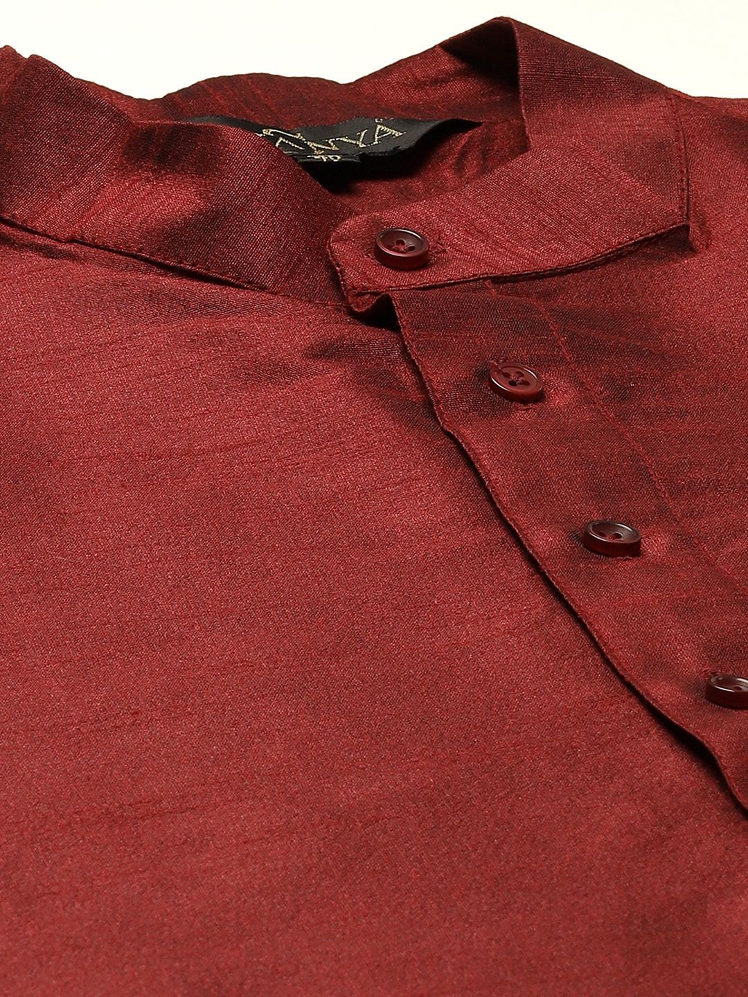SOJANYA Men Maroon & Golden Solid Kurta with Churidar & Ethnic Jacket