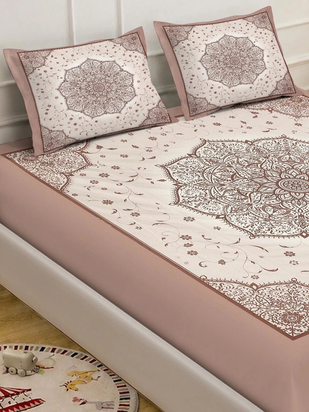 Myntra Elegant Homes Berwarna Krim Bunga 400 TC Cadar King dengan 2 Sarung Bantal