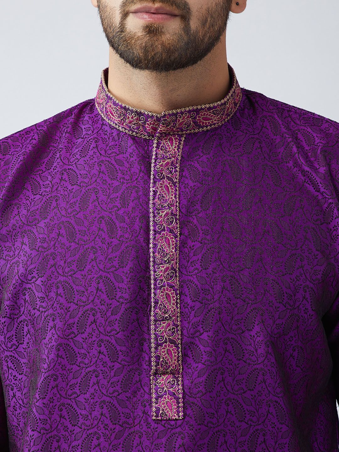SOJANYA Men Purple Embellished Straight Kurta