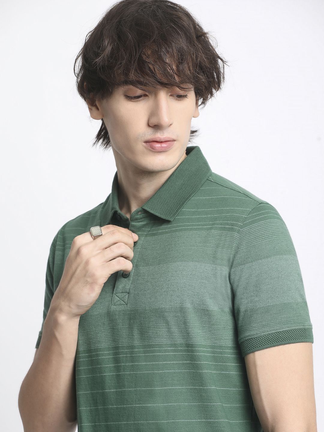 THE BEAR HOUSE Men Striped Polo Collar Slim Fit T-shirt
