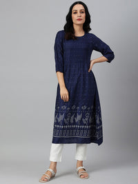 W Women Blue Ethnic Motifs Printed Handloom Kurta