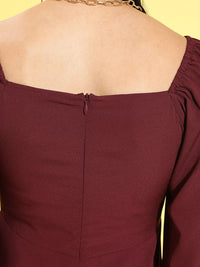 Berrylush Maroon Solid Puff Sleeves Dress