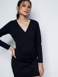 AND V-Neck Long Sleeves Wrap Dress