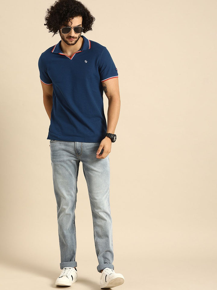 Menjadi T-Shirt Kapas Polo Polo Lelaki Manusia Biru