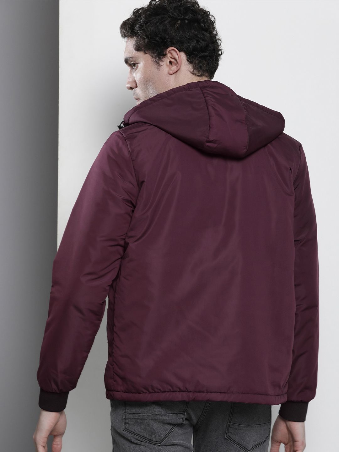 The Indian Garage Co Men Slim Fit Zip-Front Hooded Bomber Jacket