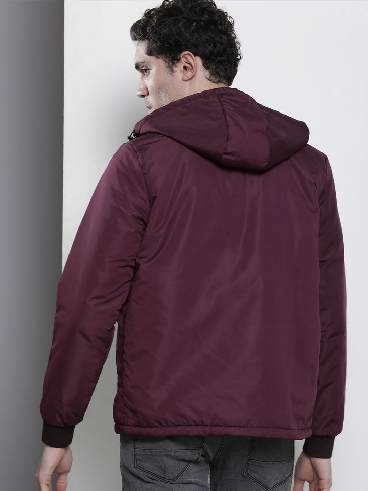 The Indian Garage Co Men Slim Fit Zip-Front Hooded Bomber Jacket