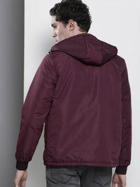 The Indian Garage Co Men Slim Fit Zip-Front Hooded Bomber Jacket