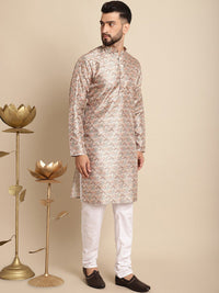 Motif Etnik Anouk Bercetak Kurta Sutera Jacquard dengan Churidar
