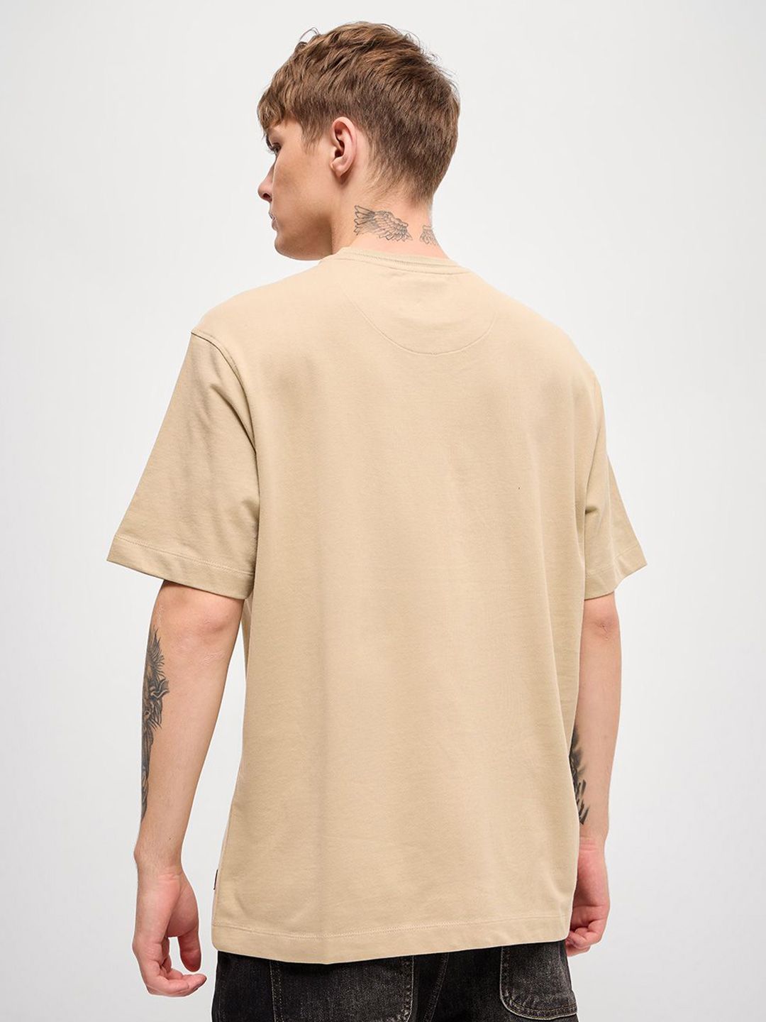 THE BEAR HOUSE Men Graphic Printed Round Neck Pure Cotton Oversized T-shirt