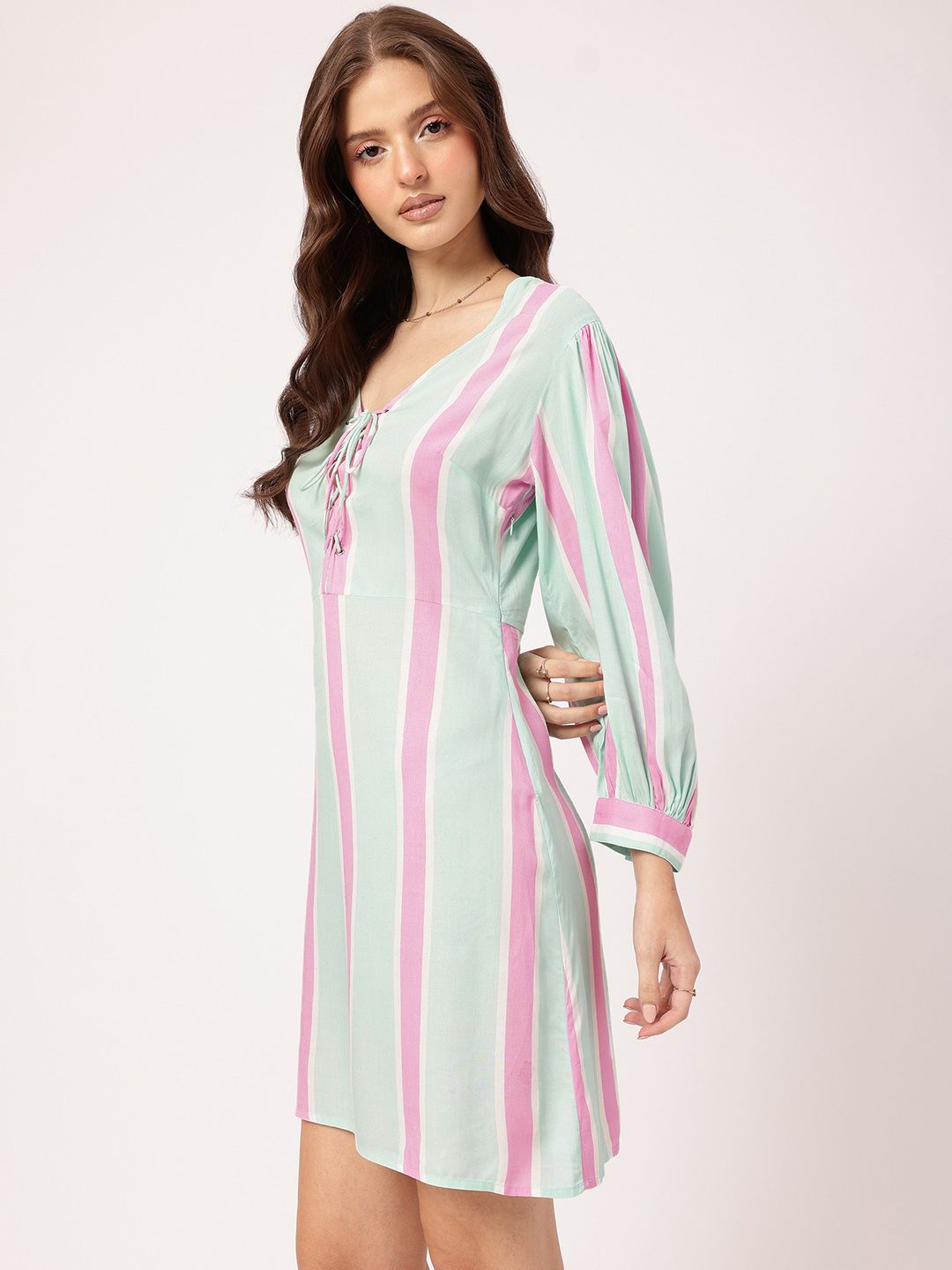 DressBerry Modern Muse Lace-Ups Striped Sheath Mini Dress