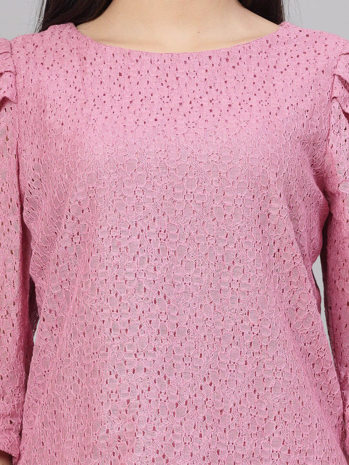 Style Quotient Schiffli Puff Sleeve Cotton Regular Top