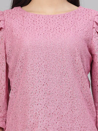 Style Quotient Schiffli Puff Sleeve Cotton Regular Top