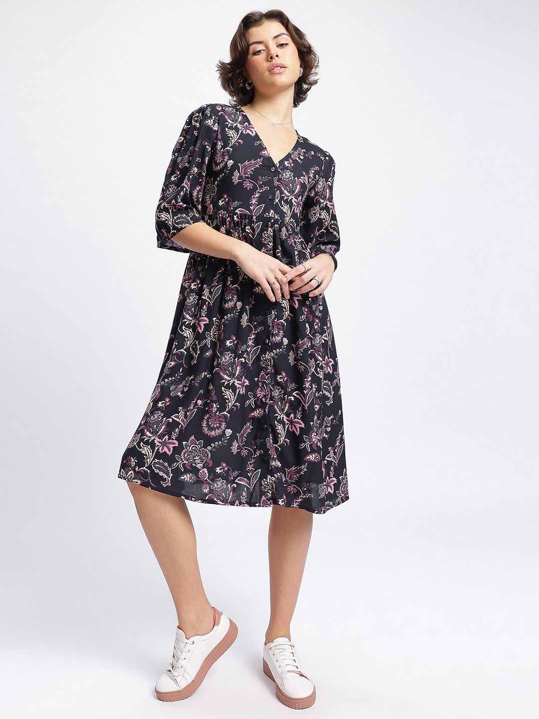 DressBerry Blossom Brigade Floral Cut-Out Midi A-Line Dress
