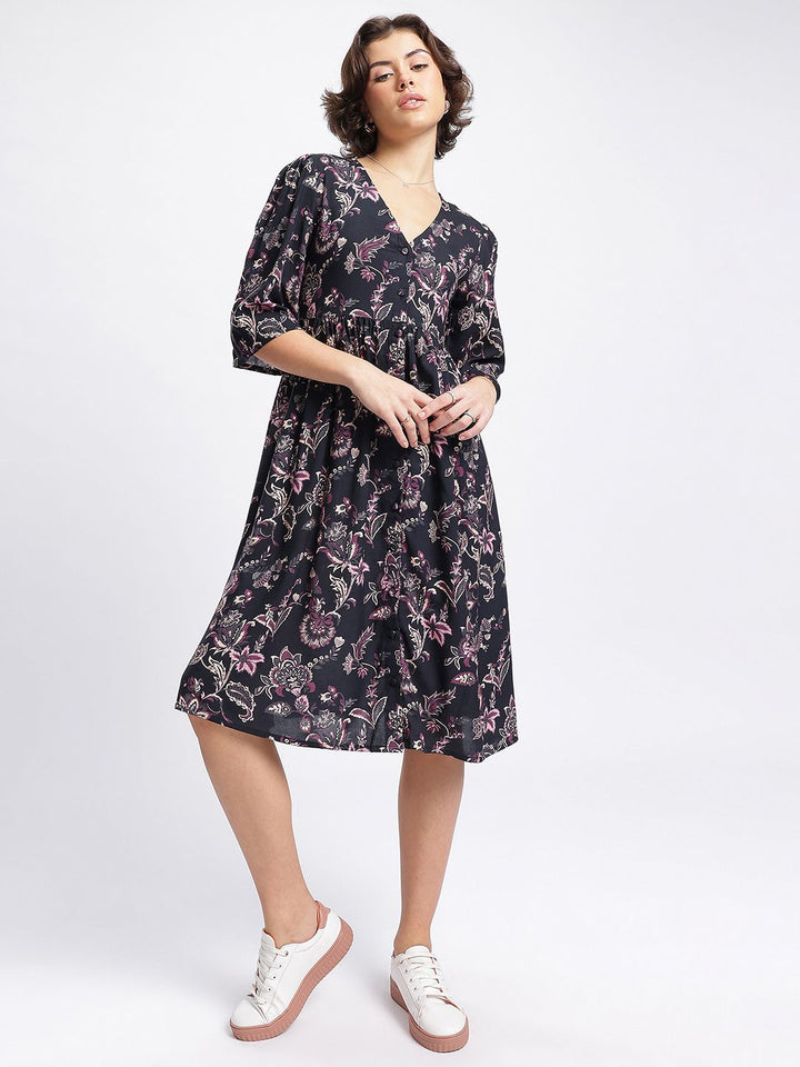DressBerry Blossom Brigade Floral Cut-Out Midi A-Line Dress