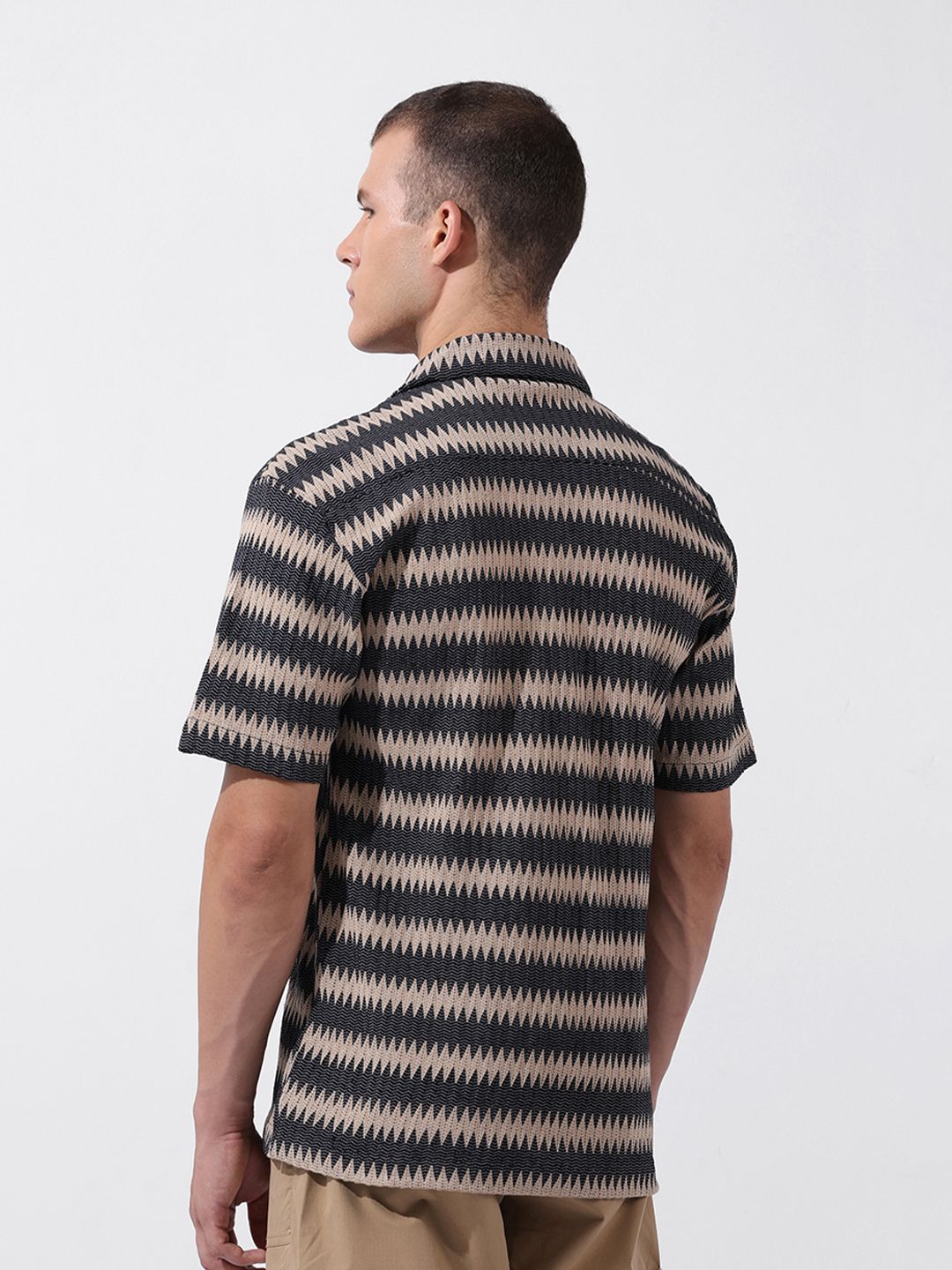 The Indian Garage Co Men Relaxed Fit Textured Crochet Knit Resort Wear Shirt