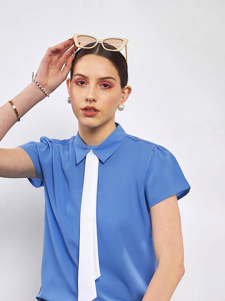 SASSAFRAS Shirt Collar Georgette Top