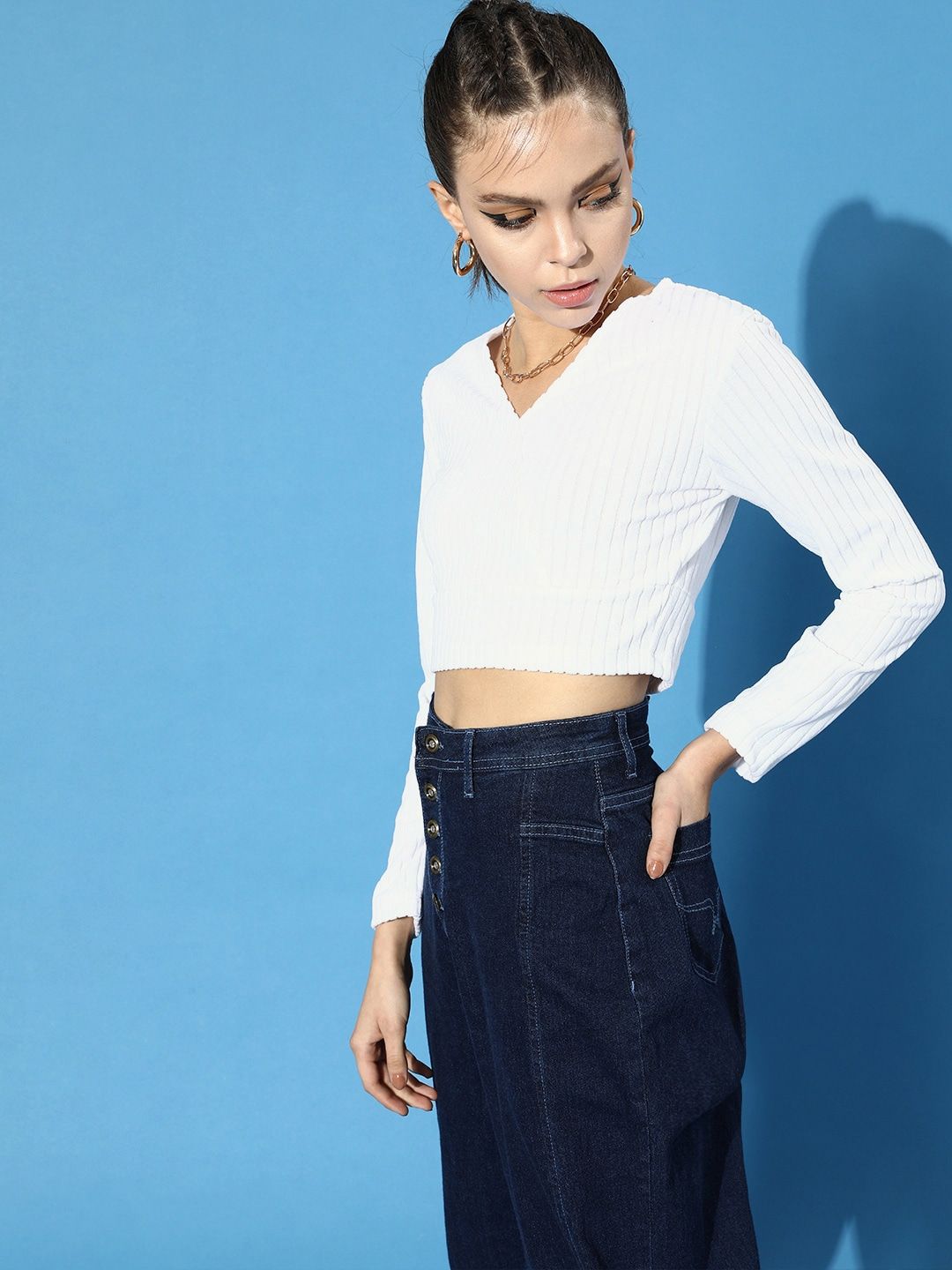 STREET 9 Women Classic White Solid Cropped Top