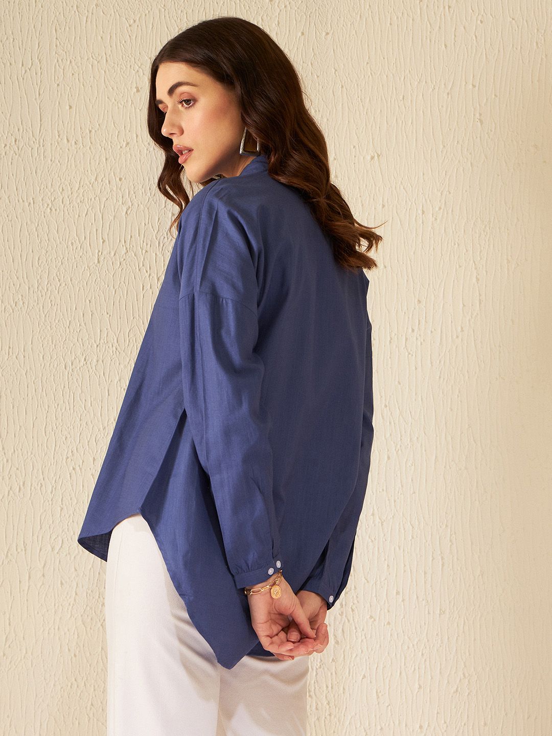 DENNISON Women Blue Smart Boxy Opaque Casual Shirt