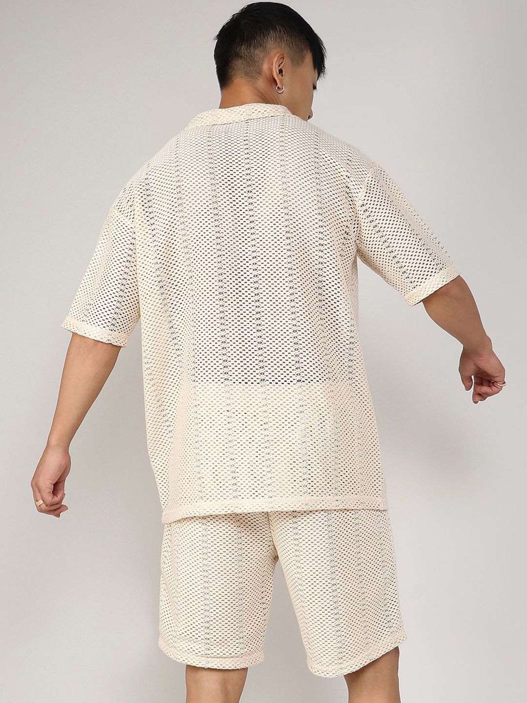 Campus Sutra White Short Sleeves Pure Cotton Crochet Shirt & Short