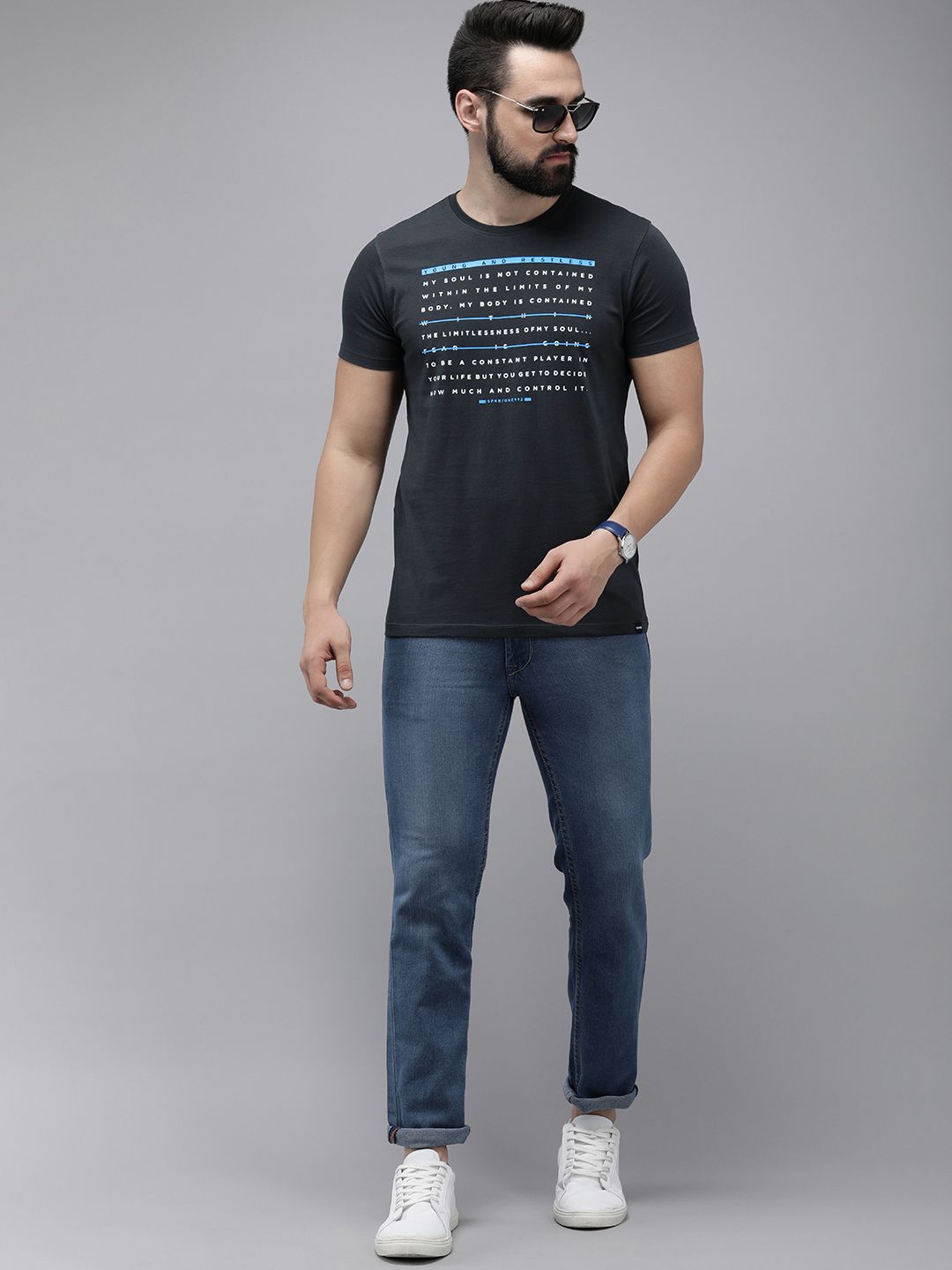 SPYKAR Typography Printed Pure Cotton Slim Fit T-shirt