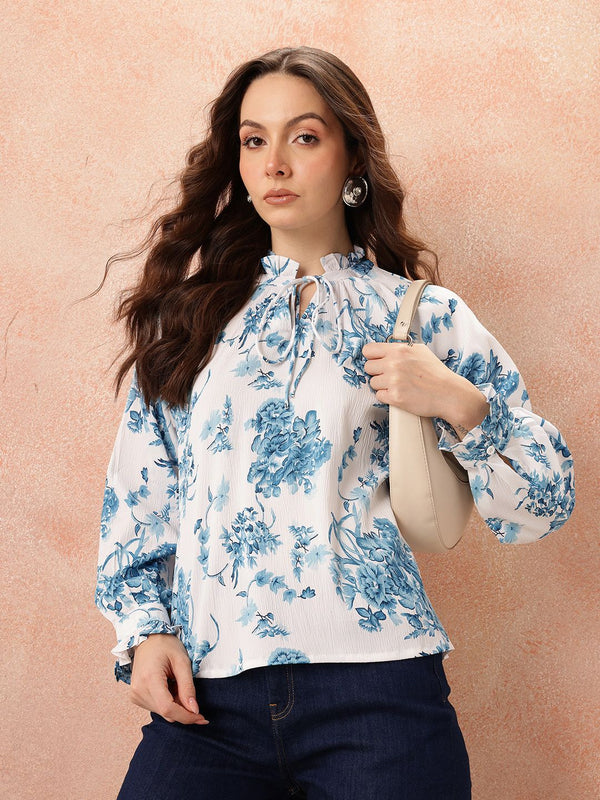 all about you Floral Print Tie-Up Neck Top