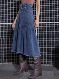 SASSAFRAS Denim Midi Flared Skirt