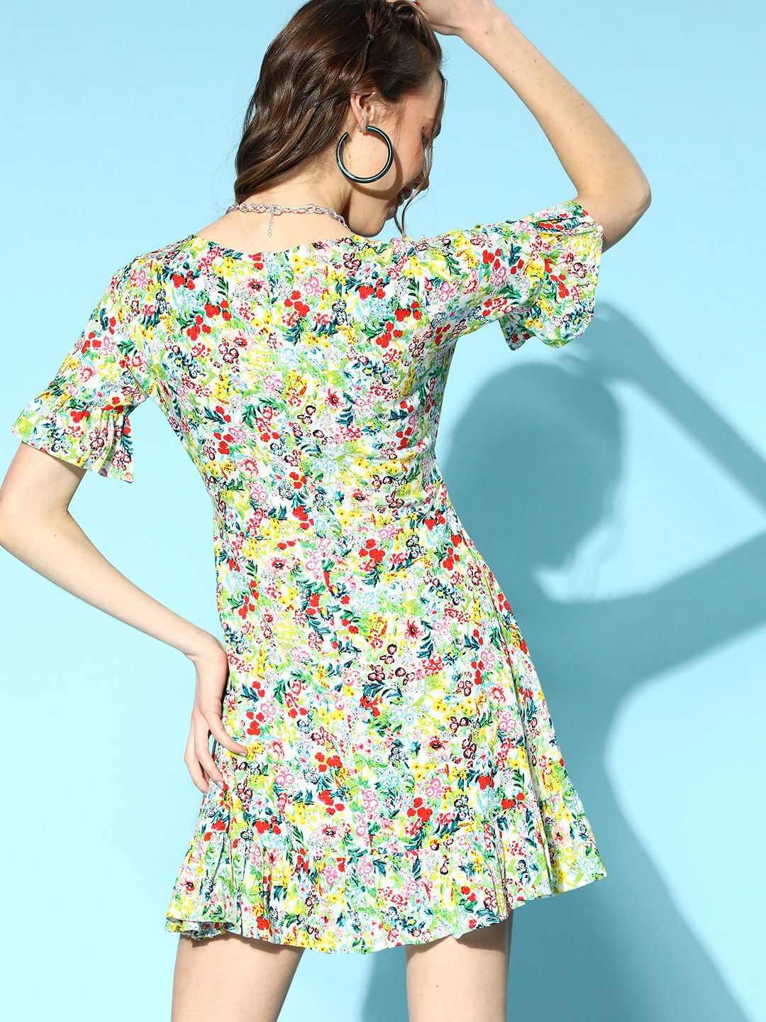 Berrylush White & Red Floral Print Wrap Dress