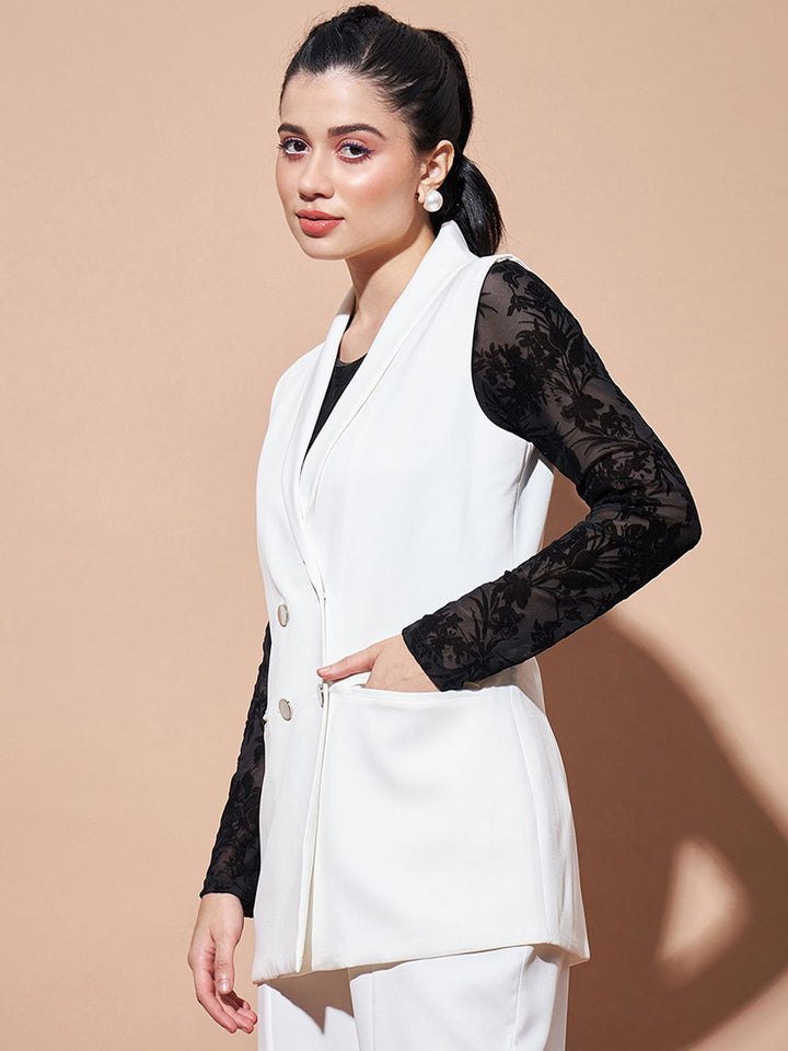 Sassafras Asas Keselesaan-sesuai selendang selendang Double-breasted Longline Casual Blazer