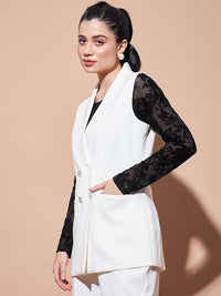 Sassafras Asas Keselesaan-sesuai selendang selendang Double-breasted Longline Casual Blazer
