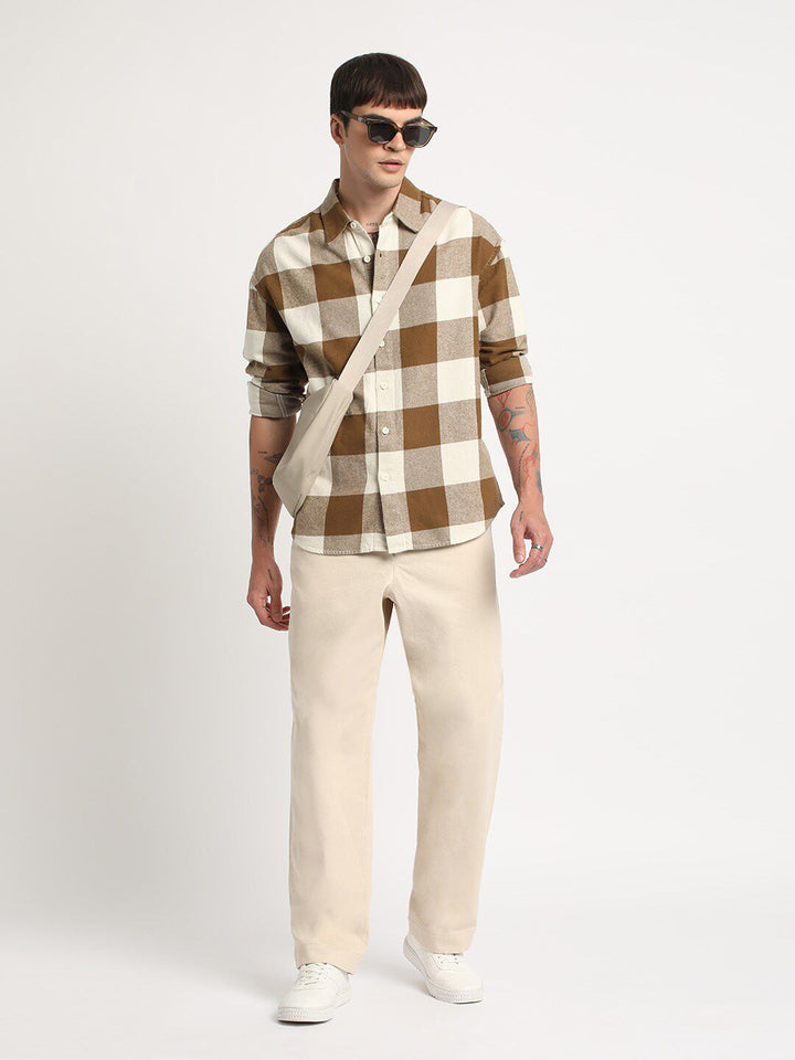 THE BEAR HOUSE Relaxed Boxy Checked Cotton Casual Shirt