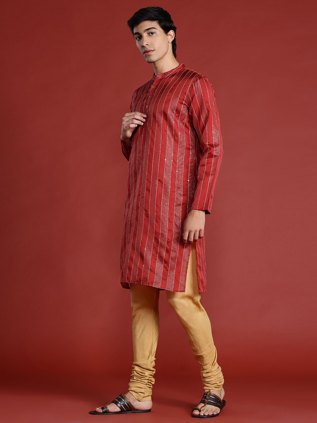 Anouk Tyohaar Collection Striped Sequinned Kurta with Churidar