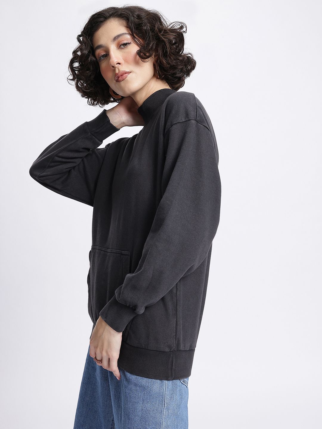 DressBerry High-Neck Drop-Shoulder Sweatshirt